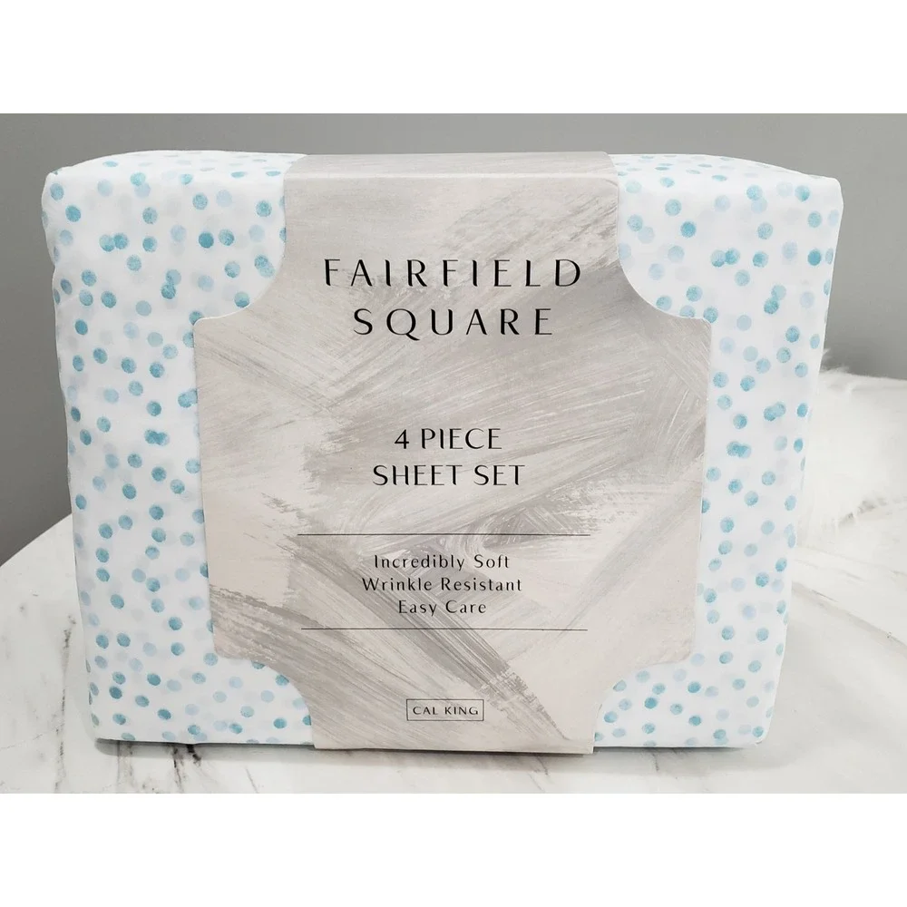 NEW CALIFORNIA CALI KING SHEET SET BLUE POLKA DOT CONFEETI FAIRFIELD SQUARE